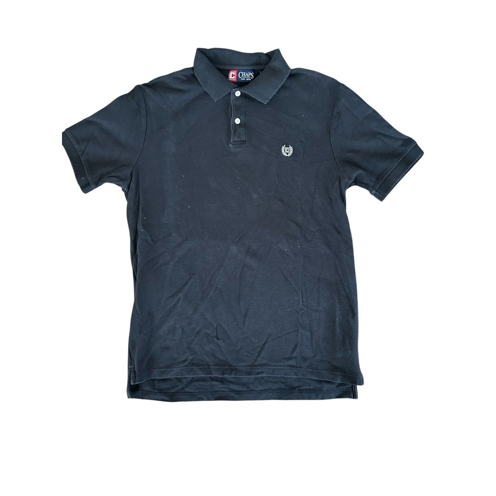 Chaps Mens Polo Short Sleeve Black, Crest SZ M Traditional, Classic